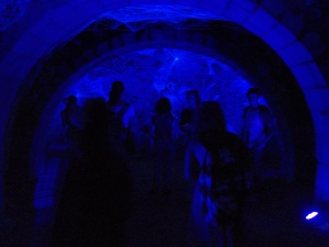 In the crypt there were many art installations like this made of fluorescent string and lighting shaped into designs